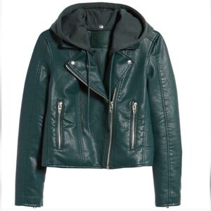 Blank NYC Moto Faux Leather Jacket bomber green